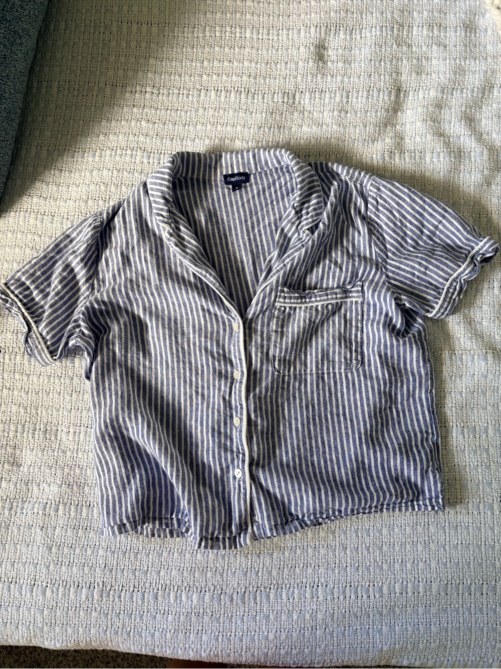 GapBody Navy and White Vertical Stripe Short Sleeve Pajama Shirt